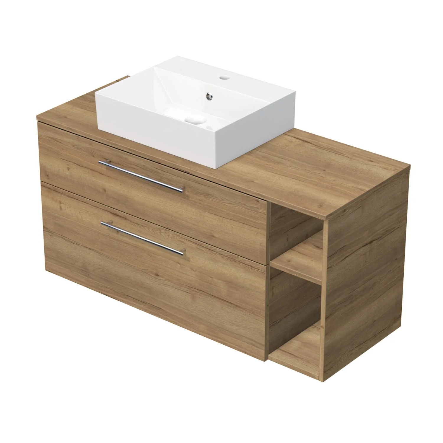 E-shop INTEDOOR Kúpeľ.skriňa+umývadl BEE, úchyt chróm, 120cm, regál vpravo, dub Halifax