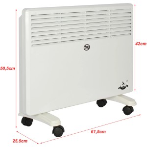 Mobilný ohrievač El Fuego, 1500 W, biely, s kolieskami a termostatom.