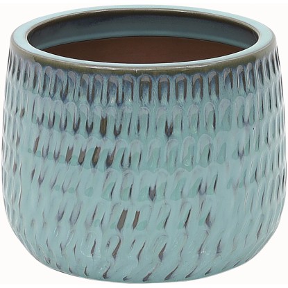 Glazovaný keramický kvetináč štruktúrovaný, zelená, pr. 21 x 16 cm