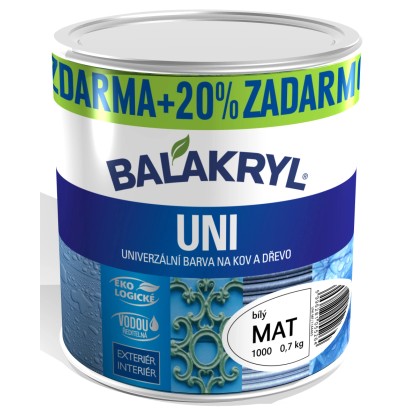 BALAKRYL Univerzálna farba na kov a drevo UNI MAT 0100 biela 0,7 kg + 20 %