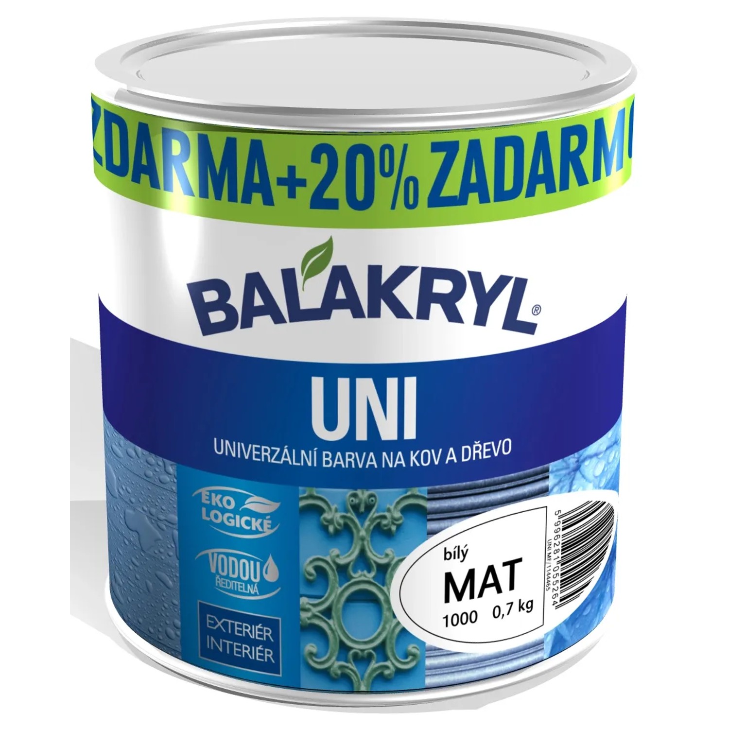 E-shop BALAKRYL Univerzálna farba na kov a drevo UNI MAT 0100 biela 0,7 kg + 20 %