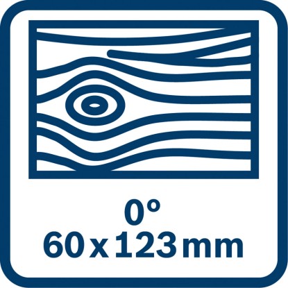 Symbol pre max. hĺbku/dĺžku rezu pokosovej píly Bosch GCM 216: 60 x 123 mm.