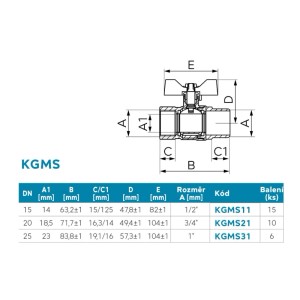 Ferro Plynový guľový kohút ŠM - motýlik RP 1/2" x RP 1/2" (KGMS11)