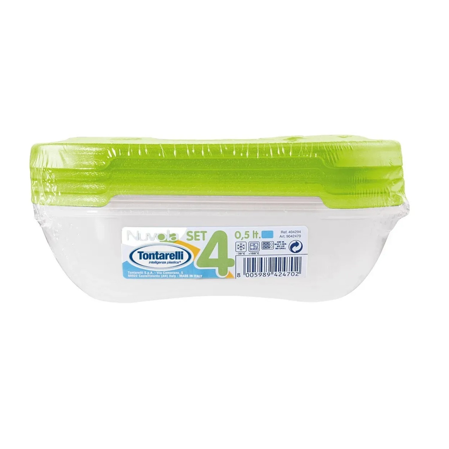 E-shop Tontarelli Dóza na potraviny NUVOLA Rectangular Set limetková zelená 4x0,5 l