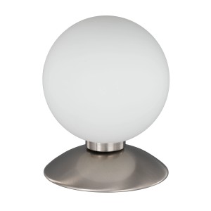 Stolná lampa Paul Neuhaus Bubba z ocele s opálovým sklom, dotykový stmievač pre individuálne osvetlenie.