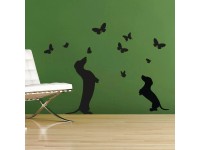 Crearreda Samolepiace dekorácie na stenu jazvečíky a motýle, 1 hárok, 67 x 47 cm