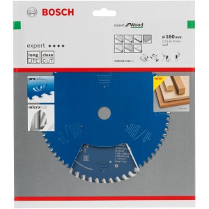 Kotúčová píla Bosch Expert for Wood, 160 mm, modrá, pre presné rezy do dreva.