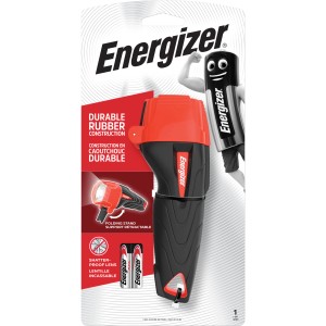 Pracovná lampa Energizer Impact s batériami, odolná, červeno-čierna. Ideálna do dielne a na stavbu.