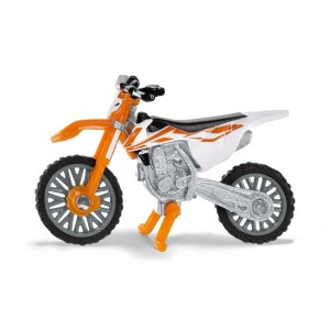 Hračka motokrosová motorka, oranžovo-biela, detailný záber. Pre zábavu a hry.
