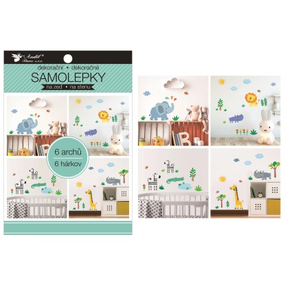 Anděl Přerov Samolepky na stenu v bloku zvieratká, 16 x 23 cm, 6 listov