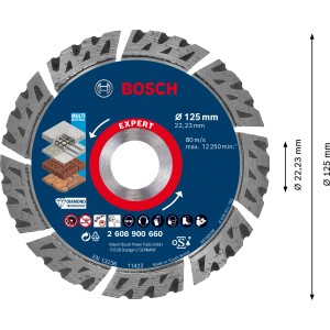 Diamantový rezný kotúč Bosch Expert Multi Material, priemer 125 mm pre uhlové brúsky.