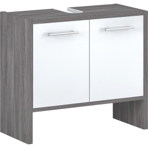 Skrinka pod umývadlo Astor OSLO, 62 cm, sivá/biela, s dvomi dvierkami a úchytkami.