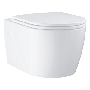 Biele Grohe Start Round keramické závesné WC, bezokrajové so SoftClose sedadlom. Moderná toaleta do kúpeľne.