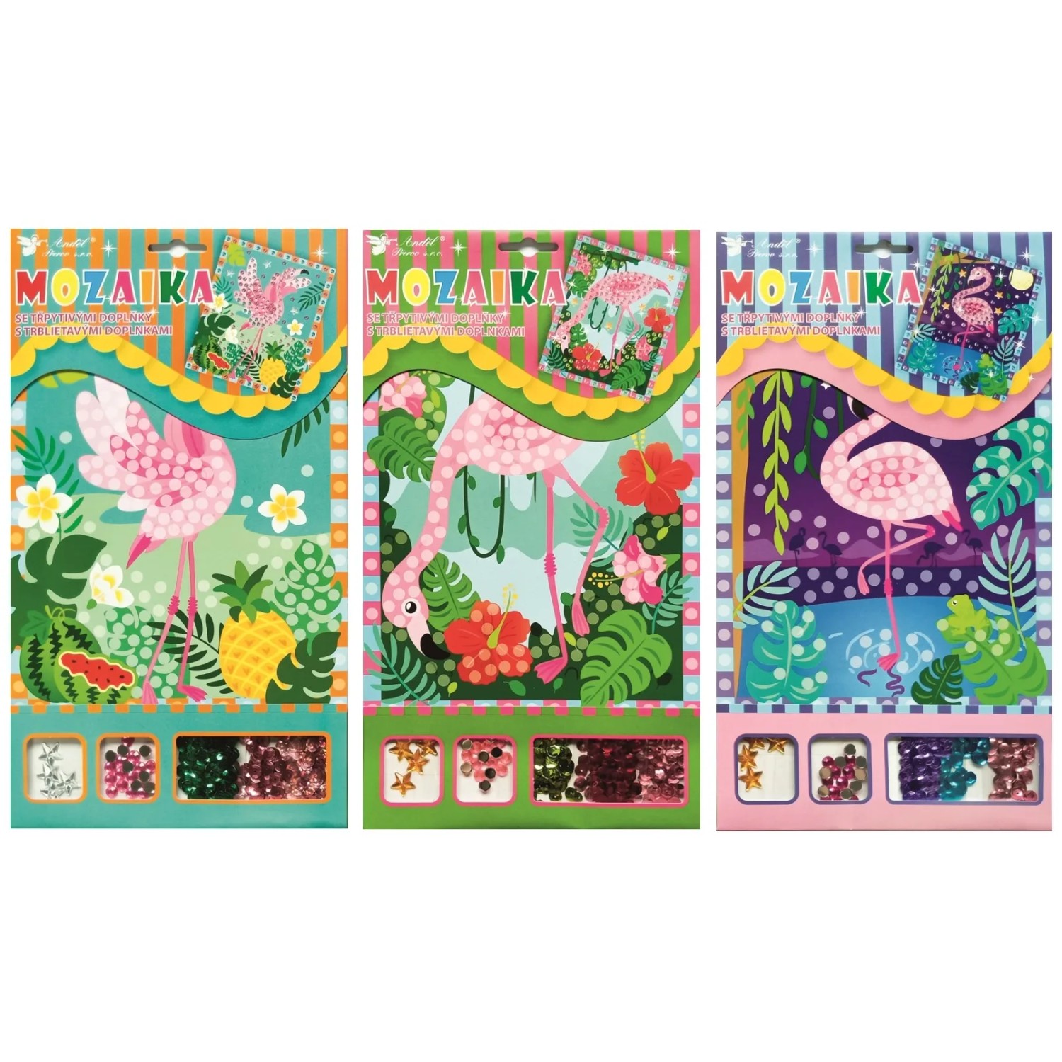 E-shop Anděl Přerov Mozaika s trblietavými flitrami plameniak, 17 x 30 cm