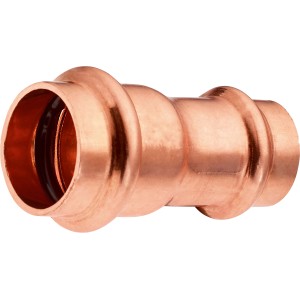 Medená lisovacia redukčná tvarovka, 22 mm x 15 mm, pre kúrenie, solárne systémy a sanitárne inštalácie.