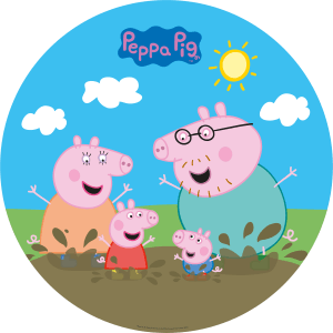 Happy People Peppa Pig Zavlažovacia podložka (Ø 150 cm) s rodinou Peppy Pig v bahne.