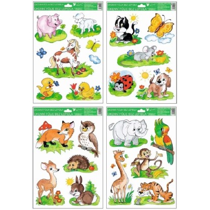 Anjel Přerov Dekoračná okenná fólia maľované zvieratká mix dekorov, 33,5 x 26 cm