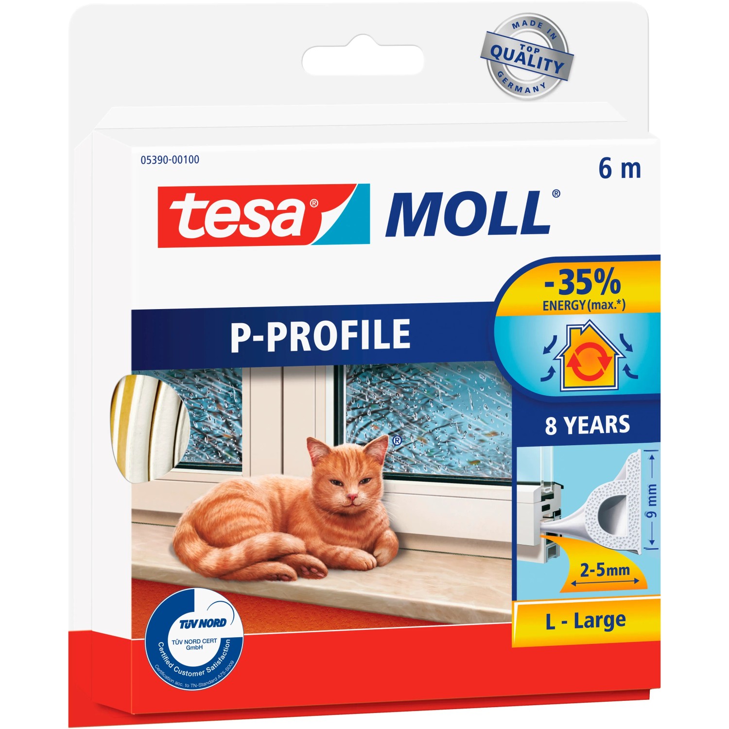 E-shop tesa Gumové tesnenie pre dvere a okná tesamoll P-profil, biela 6 m x 9mm x 5,5mm