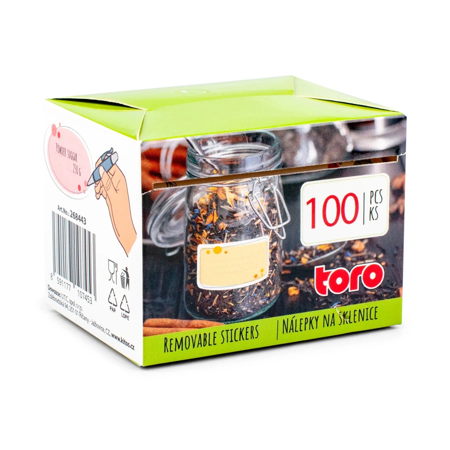 E-shop Toro Samolepiace štítky na zaváracie poháre, rôzne druhy, 6,5 x 4 cm, 100 ks