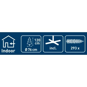 Piktogramy: Interiér, strom vysoký 120 cm, priemer 76 cm, vrátane stojana, 293 vetiev.