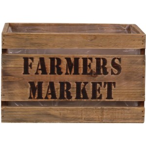 Hnedá drevená debna "Farmers Market", 20x13,5x14 cm, ideálna ako kvetináč.