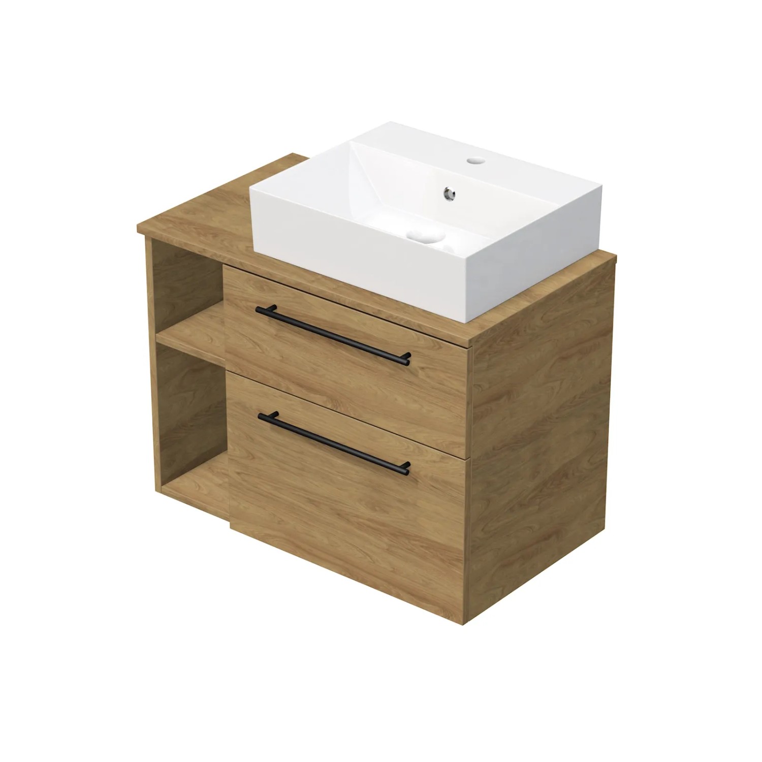 E-shop INTEDOOR Kúpeľ.skriňa+umývadlo BEE, úchyt čierny, 80cm, regál vľavo, dub Hickory