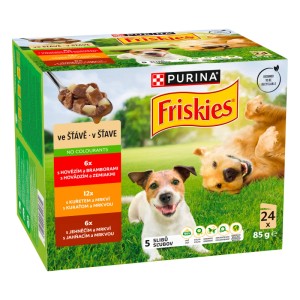 Friskies Adult Kapsičky pre psov hovädzie, kura, jahňacie v šťave 24 x 85 g