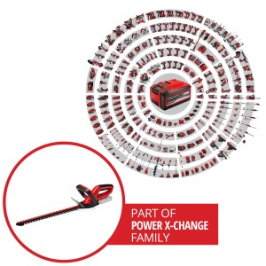 Akumulátorové nožnice na živý plot Einhell Power X-Change GC-CH 1846 Li Solo, súčasť rodiny Power X-Change.