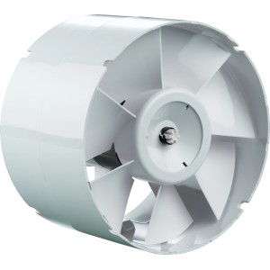 Biely potrubný ventilátor, systém Ø 150 mm, z plastu na vetranie.