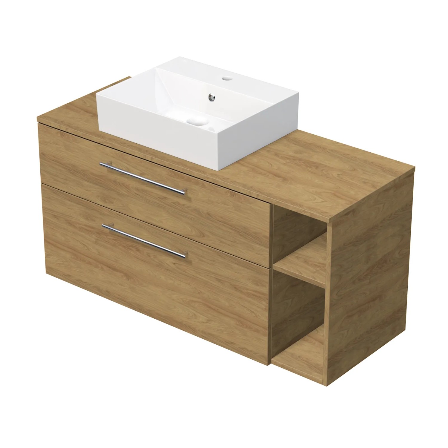 E-shop INTEDOOR Kúpeľ.skriňa+umývadl BEE, úchyt chróm, 120cm, regál vpravo, dub Hickory