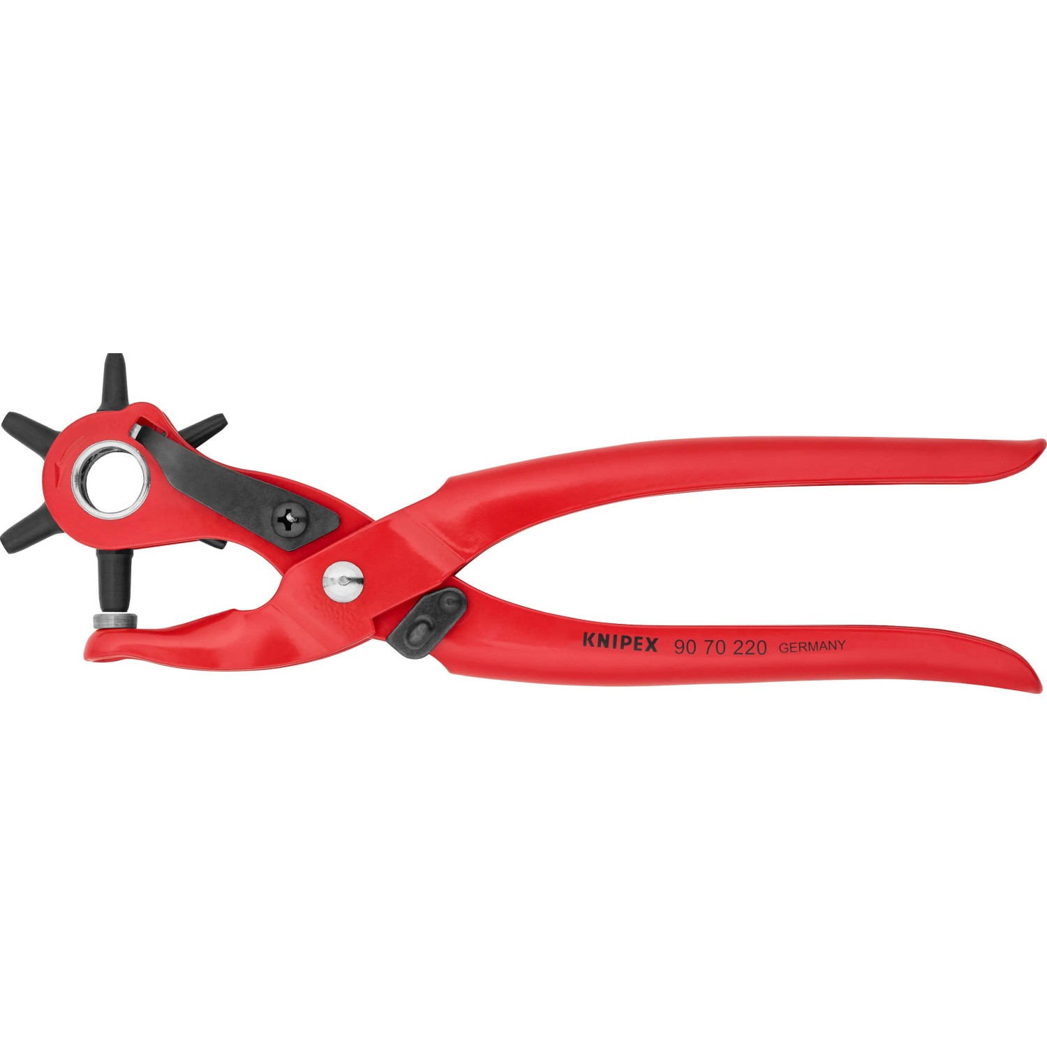 E-shop Knipex Revolverové dierovacie kliešte, červený práškový nástrek, 220 mm