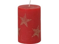Stĺpová vosková sviečka s hviezdami, rubínová, pr. 6,8 x 10 cm