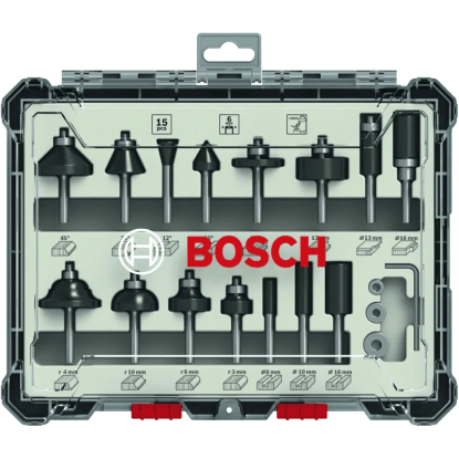 Bosch Zmiešaná súprava tvarových fréz s vretenom s pr. 6 mm, 15 ks