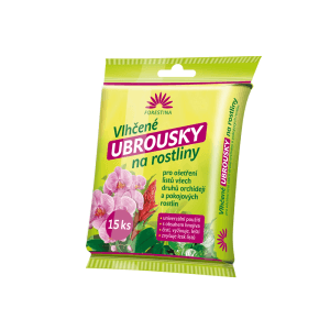 Vlhčené obrúsky na ošetrovanie rastlín, vhodné pre orchidey a izbové rastliny.