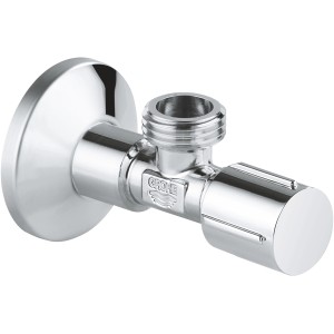 Rohový ventil Grohe 1/2 x 1/2 palca chróm, ventil práčky s rozetou a kovovou rukoväťou.