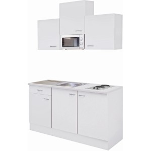 Flex-Well Wito Single kuchynka, 150 cm, biela, s varnou doskou, drezom a mikrovlnnou rúrou.