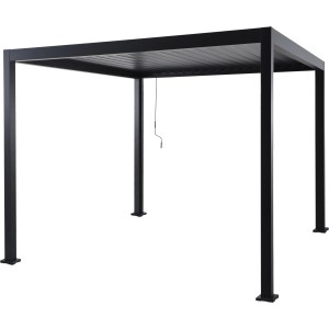 Antracitová hliníková pergola Carinda s ručnou kľukou na nastavenie lamiel.