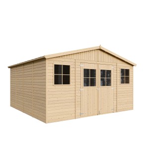 Drevený záhradný domček Timbela M330+M330G s oknami a podlahou, prírodný.