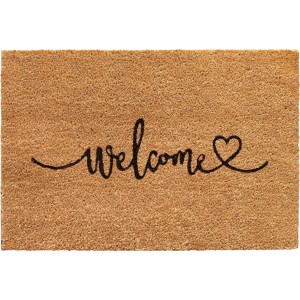 Kokosová rohožka Welcome, prírodná farba, 40x60 cm, s nápisom "Welcome" a srdcom, pre vnútorné použitie.