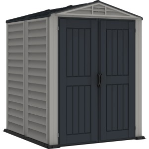 Sivý plastový záhradný domček YardMate Plus s dvojitými dverami, 2,8 m².