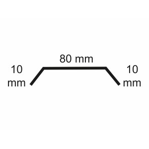 Plochý profil Sarei 10/80/10 HG10: Schematický nákres s rozmermi pre strešný plech.