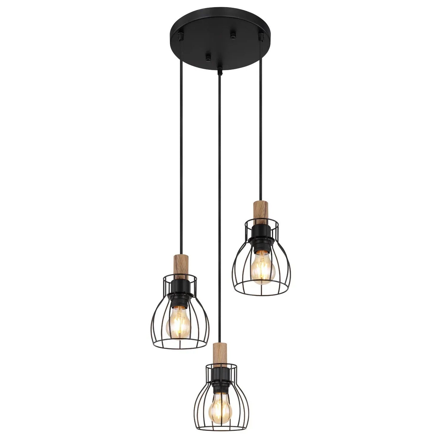 E-shop GLOBO Závesné svietidlo MINA čierne/hnedé 3 x E27 max. 40 W, pr. 35,5 x 120 cm
