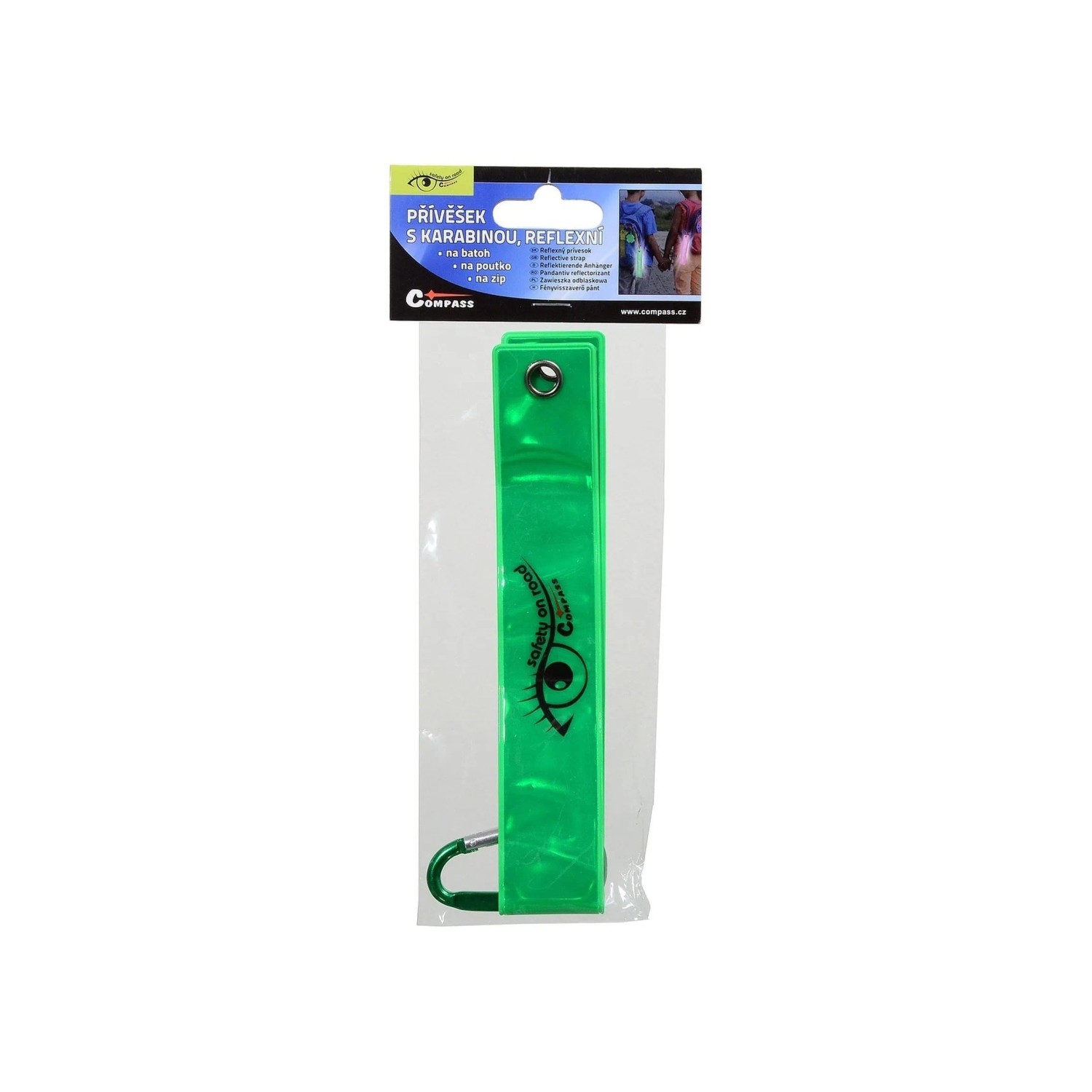 E-shop COMPASS Prívesok s karabínou reflexný S.O.R. zelený