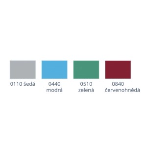 Vzorkovník farieb betónovej farby t.b.t.: Sivá, Modrá, Zelená, Červenohnedá.