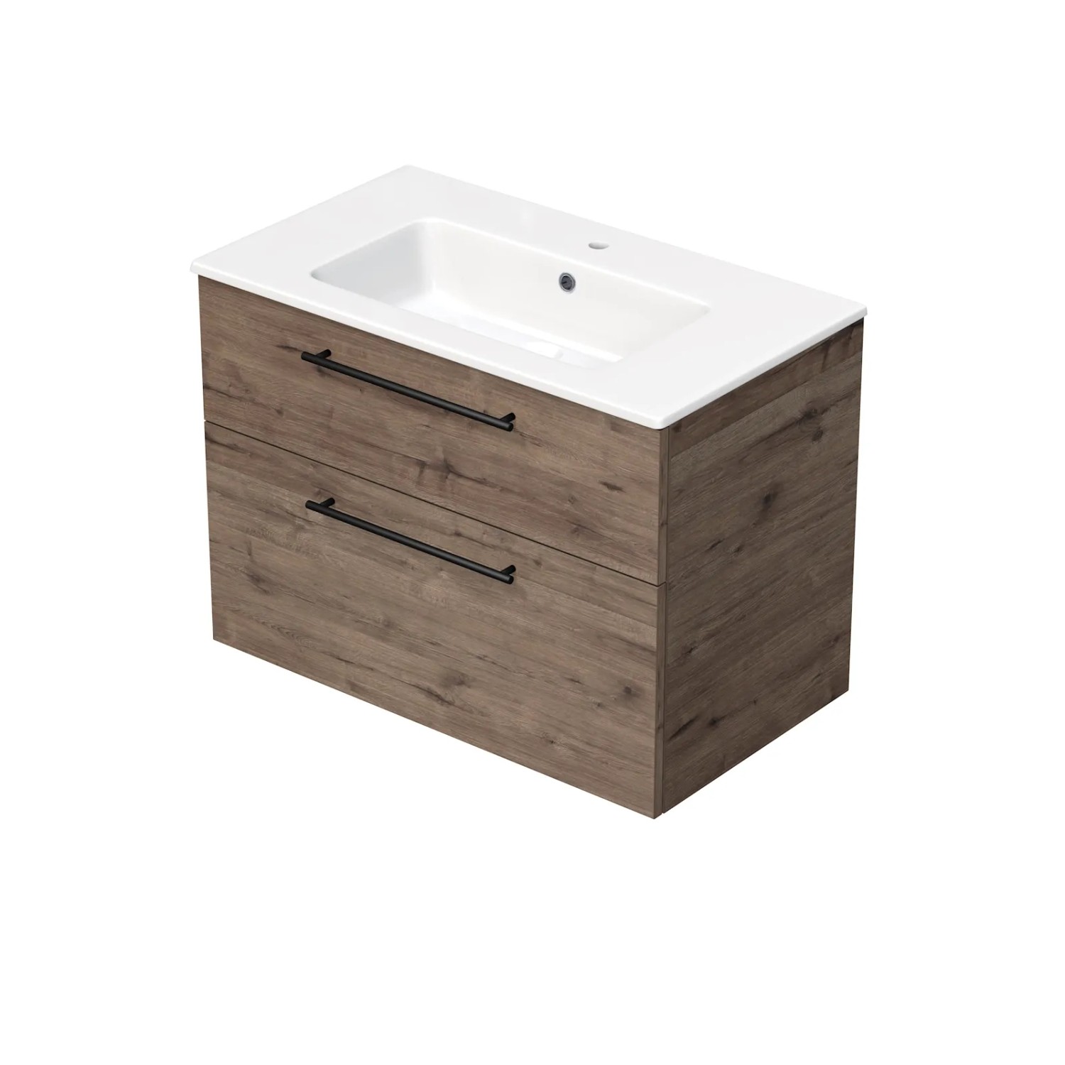 E-shop INTEDOOR Kúpeľ.skriňa+umývadlo BEE, úchyt čierny, 2 zás., š. 81 cm, dub Welling