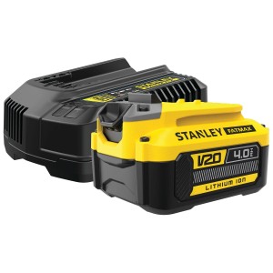 Stanley Fatmax V20 štartovacia súprava s 18V 4Ah batériou a nabíjačkou.