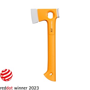 Univerzálna sekera Fiskars X-series X13, 35,5 cm, s oranžovou rukoväťou a sivou čepeľou.