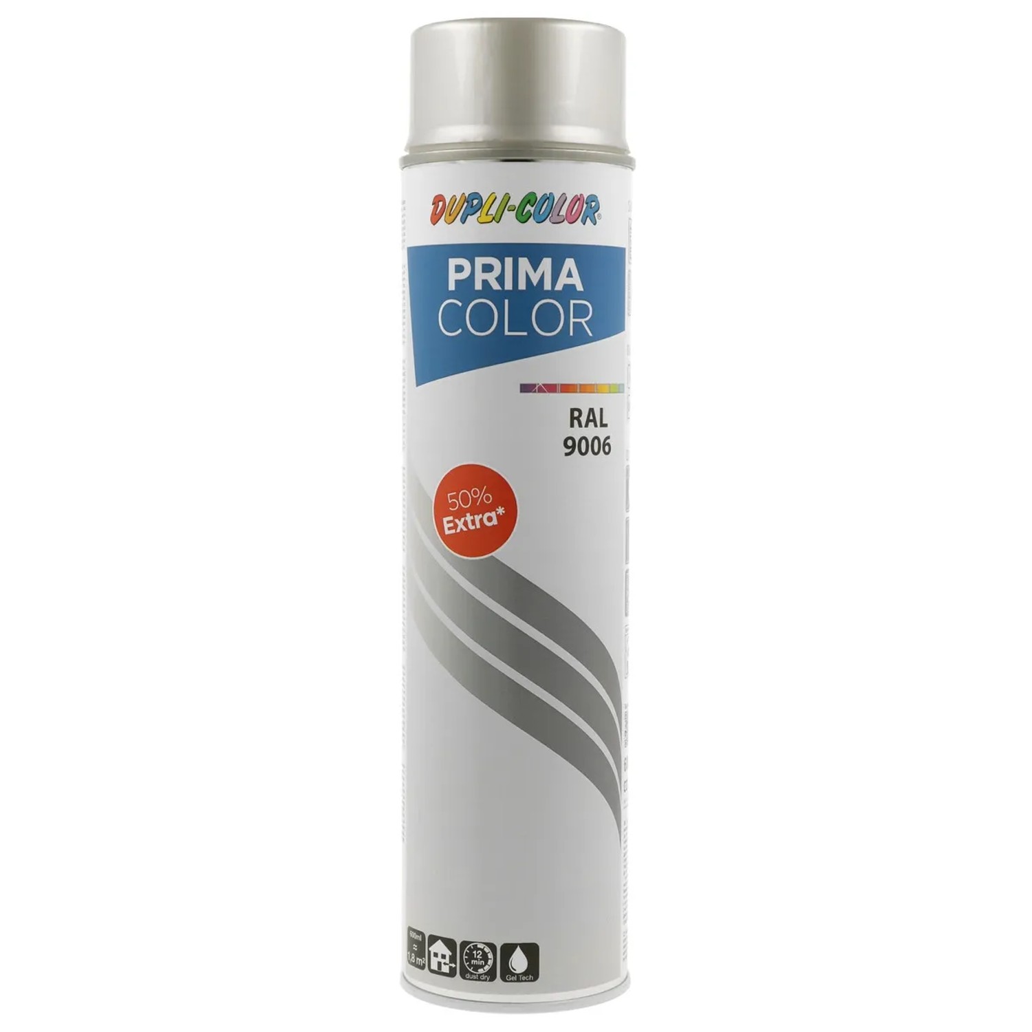E-shop DUPLI-COLOR Uni lak v spreji PRIMA COLOR RAL 9006 biela hliníková lesklá 600 ml