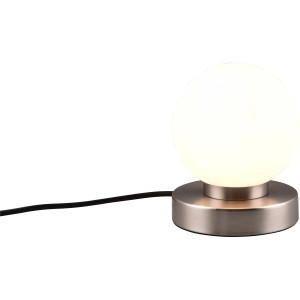 Moderná nočná lampa: Stolná lampa Reality Prinz II s dotykovou funkciou a základňou z matného niklu.