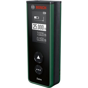 Laserový diaľkomer Bosch Zamo, merací nástroj s displejom a nabíjaním USB-C.